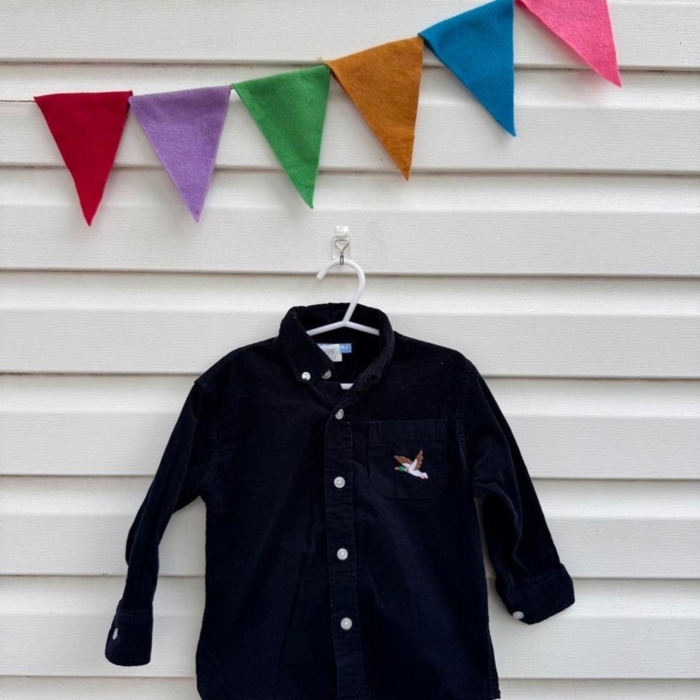 Mondays Child navy blue corduroy button up shirt